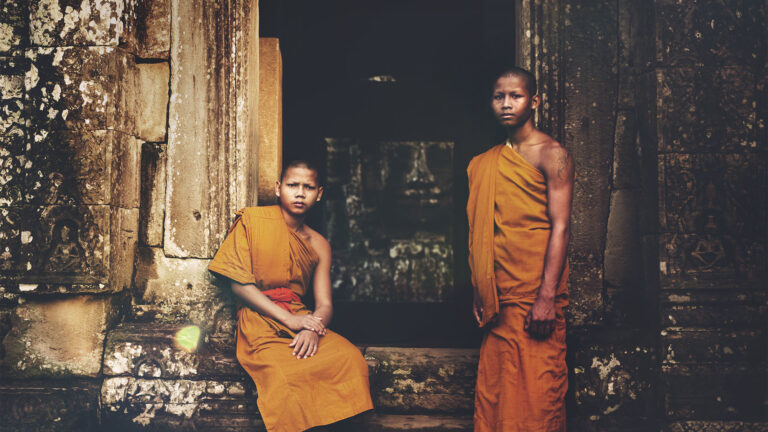 Serene Monk Angkor Wat Siam Reap Cambodia Concept